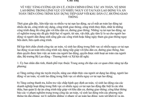 Chỉ thị 01/CT-LĐTBXH 2015 tăng cường quản lý chấn chỉnh công tác an toàn vệ sinh lao động