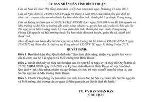 Quyết định 22/2015/QĐ-UBND cơ cấu tổ chức Sở Tài nguyên Môi trường Bình Thuận