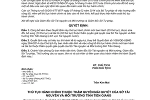 Quyết định 1467/QĐ-UBND 2015 công bố thủ tục hành chính Sở Tài nguyên và Môi trường Tiền Giang