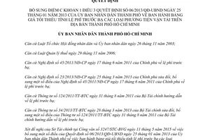 Quyết định 29/2015/QĐ-UBND bổ sung bảng giá tối thiểu lệ phí trước bạ phương tiện vận tải Hồ Chí Minh