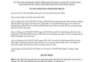 Quyết định 252/QĐ-UBND 2015 gửi báo cáo quyết toán ngân sách nhà nước hàng năm Ninh Thuận