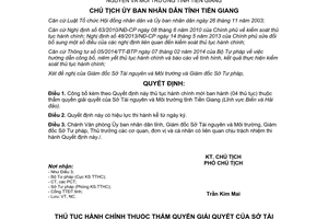 Quyết định 1463/QĐ-UBND 2015 công bố thủ tục hành chính Sở Tài nguyên và Môi trường Tiền Giang
