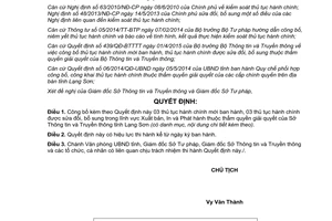 Quyết định 935/QĐ-UBND 2015 công bố thủ tục hành chính của Sở Thông tin Lạng Sơn