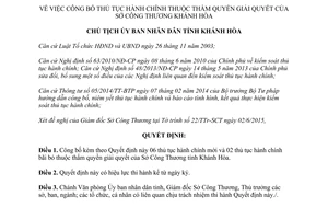 Quyết định 1530/QĐ-UBND 2015 công bố thủ tục hành chính thuộc Sở Công Thương Khánh Hòa