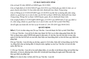 Quyết định 22/2015/QĐ-UBND vị trí chức năng cơ cấu Chi cục Văn thư Lưu trữ Vĩnh Phúc