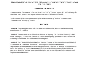 Decision No. 2301/QD-BYT guidance pre-vaccination screening examination for children 2015