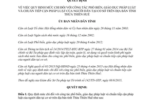 Quyết định 23/2015/QĐ-UBND mức chi công tác phổ biến giáo dục pháp luật Thừa Thiên Huế