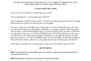 Quyết định 20/2015/QĐ-UBND nghiên cứu ứng dụng khoa học công nghệ Hà Tĩnh