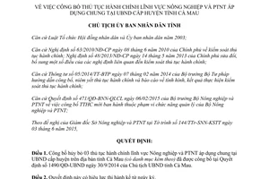 Quyết định 792/QĐ-UBND thủ tục hành chính lĩnh vực nông nghiệp phát triển nông thôn Cà Mau 2015