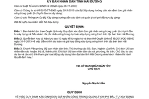 Quyết định 07/2015/QĐ-UBND đơn giá nhân công chi phí đầu tư xây dựng Hải Dương