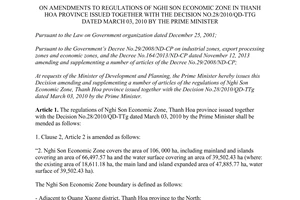 Decision 18/2015/QD-TTg amendments 28/2010/QD-TTg nghi son economic zone thanh hoa province