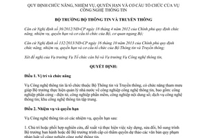 Quyết định 959/QĐ-BTTTT 2015 chức năng nhiệm vụ quyền hạn cơ cấu của Vụ Công nghệ thông tin