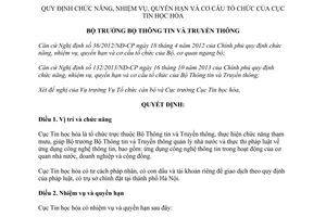Quyết định 958/QĐ-BTTTT 2015 chức năng nhiệm vụ quyền hạn cơ cấu của Cục Tin học hóa