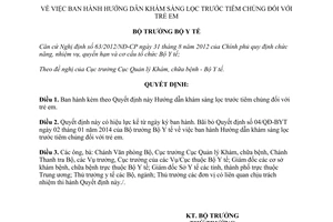 Quyết định 2301/QĐ-BYT 2015 hướng dẫn khám sàng lọc trước tiêm chủng đối với trẻ em