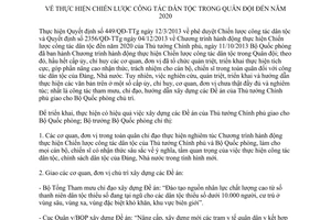 Chỉ thị 84/CT-BQP 2015 Chiến lược công tác dân tộc trong Quân đội đến 2020