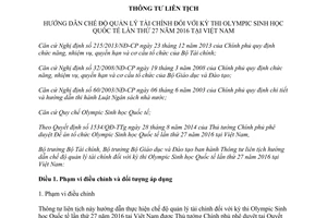 Thông tư liên tịch 91/2015/TTLT-BTC-BGDĐT quản lý tài chính kỳ thi Olympic sinh học quốc tế lần thứ 27