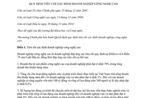 Quyết định 19/2015/QĐ-TTg Quy định tiêu chí xác định doanh nghiệp công nghệ cao