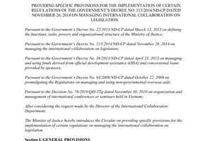 Circular No. 07/2015/TT-BTP implementation of Decree No. 113/2014/ND-CP