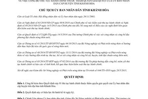 Quyết định 1544/QĐ-UBND 2015 thủ tục hành chính thuộc Ủy ban nhân dân cấp huyện Khánh Hòa