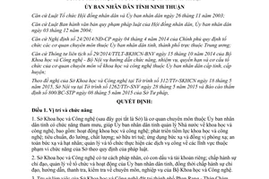 Quyết định 32/2015/QĐ-UBND cơ cấu tổ chức của Sở Khoa học Công nghệ tỉnh Ninh Thuận