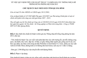 Quyết định 1579/QĐ-UBND tiêu chuẩn kỹ thuật đơn giá cây thông nhựa trồng rừng phòng hộ Quảng Bình 2015