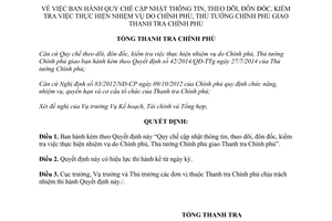 Quyết định 1645/QĐ-TTCP 2015 kiểm tra việc thực hiện nhiệm vụ do Chính phủ giao Thanh tra Chính phủ