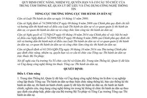 Quyết định 424/QĐ-TCTHADS 2015 nhiệm vụ quyền hạn cơ cấu tổ chức Trung tâm Thống kê Quản lý dữ liệu