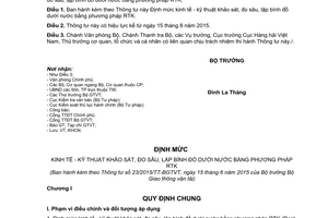 Thông tư 23/2015/TT-BGTVT Định mức kinh tế kỹ thuật đo sâu lập bình đồ dưới nước