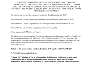 Decree No. 58/2015/ND-CP amending and supplementing the Decree No. 192/2013/ND-CP