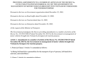 Decree No. 57/2015/ND-CP providing amendments Decree No. 152/2013/ND-CP