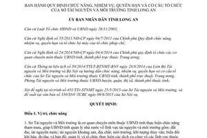 Quyết định 26/2015/QĐ-UBND nhiệm vụ quyền hạn cơ cấu Sở Tài nguyên Môi trường Long An