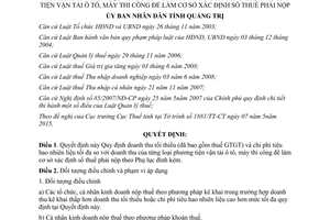 Quyết định 13/2015/QĐ-UBND chi phí tiêu hao nhiên liệu tối đa của vận tải ô tô máy thi công Quảng Trị