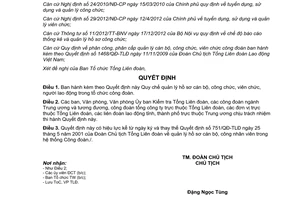 Quyết định 821/QĐ-TLĐ 2015 quản lý hồ sơ cán bộ công viên chức người lao động trong công đoàn