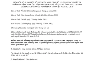 Nghị định 57/2015/NĐ-CP sửa đổi quản lý phương tiện cơ giới người nước ngoài đưa vào Việt Nam du lịch