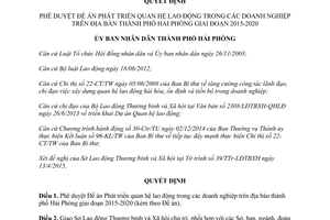 Quyết định 1309/QĐ-UBND 2015 Đề án Phát triển quan hệ lao động trong doanh nghiệp Hải Phòng