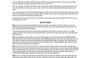 Quyết định 1610/QĐ-UBND thủ tục hành chính thuộc thẩm quyền sở văn hóa thể thao du lịch Đồng Nai 2015