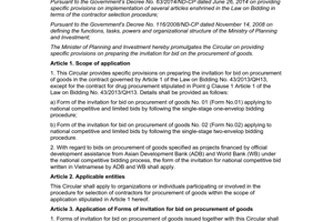 Circular No. 05/2015/TT-BKHDT specific provisions preparing the invitation bid procurement goods