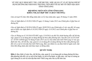 Nghị quyết 136/2015/NQ-HĐND mức thu chế độ thu nộp quản lý phí sử dụng đường bộ Vĩnh Long