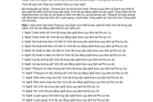 Thông tư 18/2015/TT-BLĐTBXH Thiết bị dạy nghề tối thiểu trình độ trung cấp nghề cao đẳng nghề