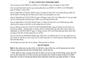 Quyết định 09/2015/QĐ-UBND điều chỉnh trợ cấp cho các đối tượng bảo trợ xã hội Điện Biên