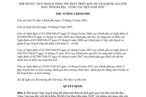 Quyết định 870/QĐ-TTg 2015 Quy hoạch phát triển Khu du lịch quốc gia Côn Đảo tỉnh Bà Rịa Vũng Tàu