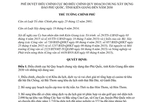 Quyết định 868/QĐ-TTg  2015 điều chỉnh cục bộ Quy hoạch chung xây dựng đảo Phú Quốc Kiên Giang