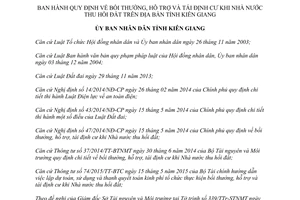 Quyết định 22/2015/QĐ-UBND bồi thường hỗ trợ tái định cư Nhà nước thu hồi đất Kiên Giang