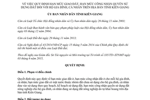 Quyết định 21/2015/QĐ-UBND hạn mức giao đất công nhận quyền sử dụng đất Kiên Giang