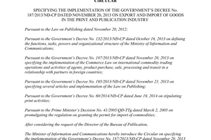 Circular No. 16/2015/TT-BTTTT specifying Decree No. 187/2013/ND-CP on export and import of goods