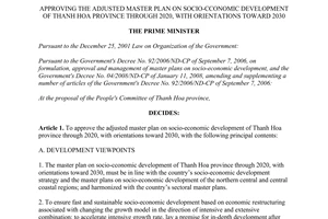Decision No. 872/2015/QD-TTg approving plan on socio-cconomic development of Thanh Hoa 2020 2030