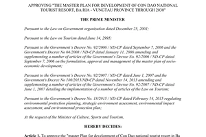 Decision No. 870/QĐ-TTg 2015 plan for development of Con Dao national tourist resort 2030
