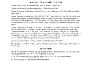 Quyết định 2063/QĐ-UBND 2015 phê duyệt Thành lập xây dựng mới Bệnh viện đa khoa Bình Định