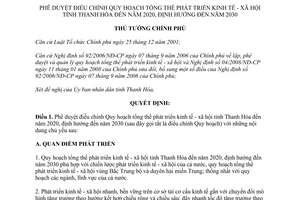 Quyết định 872/QĐ-TTg 2015 điều chỉnh Quy hoạch tổng thể phát triển kinh tế xã hội Thanh Hóa