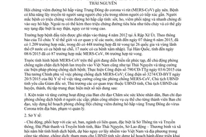 Chỉ thị 10/CT-UBND 2015 phòng chống Hội chứng viêm đường hô hấp vùng Trung Đông Thái Nguyên